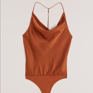 Satin Cowlneck T-Strap Back Bodysuit Size L